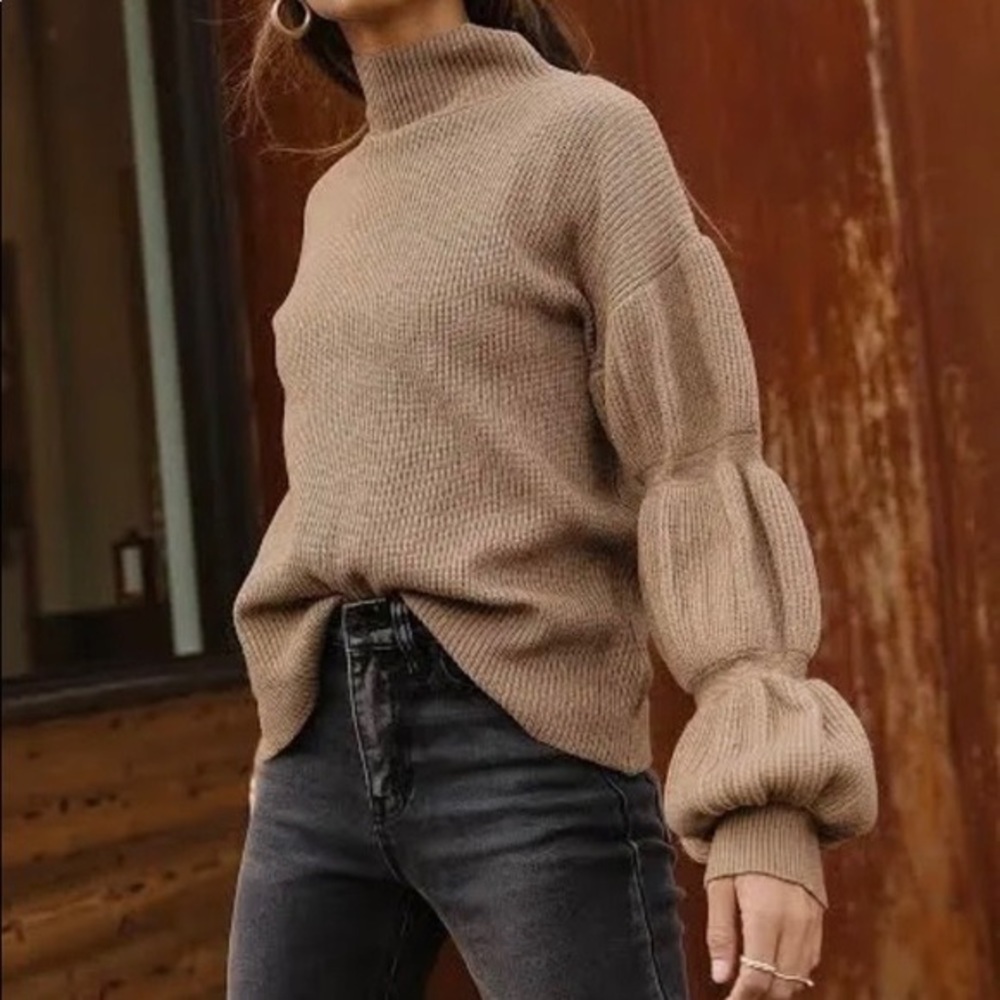 BOHME Helena Mock Neck Sweater in Taupe
